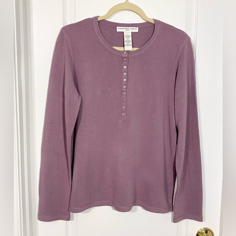 90s Josephine Chaus HONG KONG MADE Henley Sweater Vintage Light Purple Sz Large